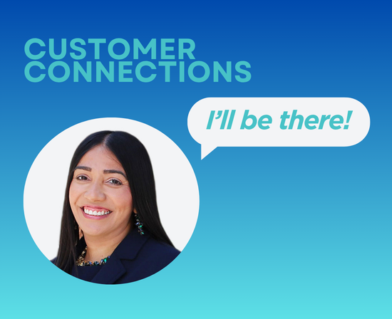 Image of Mandip Samra saying "I'll be there!" below the Customer Connections Logo