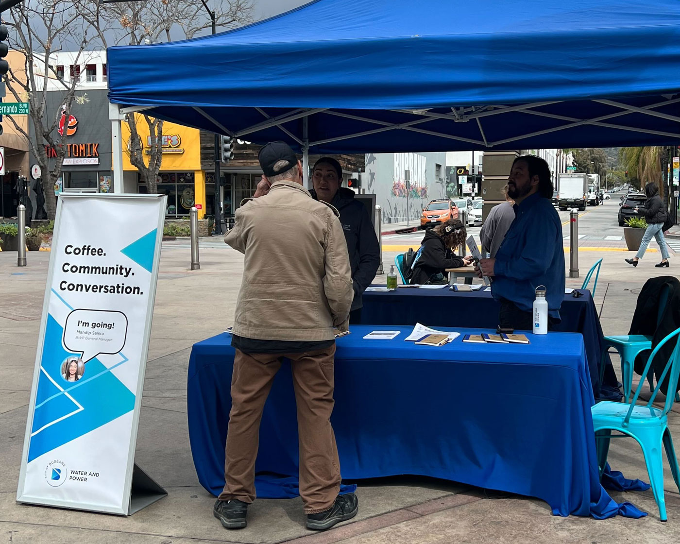 Mandip meeting with people in Downtown Burbank