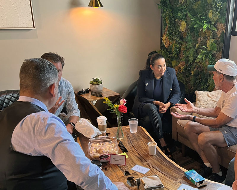 Mandip Samara at Three sisters coffee.